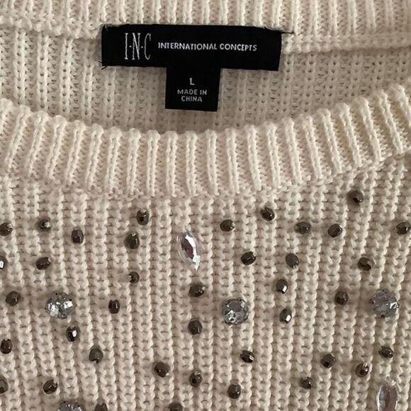 inc INTERNATIONAL CONCEPT COTTON WHITE EMBROIDERED RHINESTONE WOMAN SWE… - Picture 6 of 9